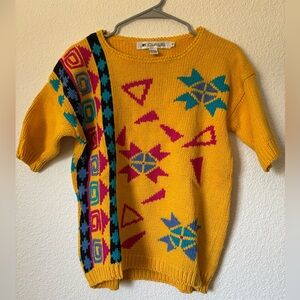 Women's Vintage Yellow Geometric Sweater